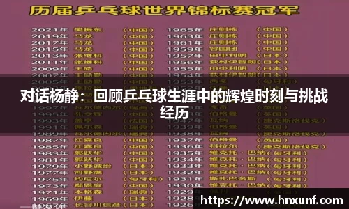 对话杨静：回顾乒乓球生涯中的辉煌时刻与挑战经历